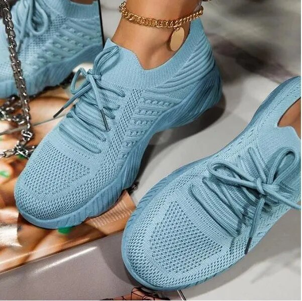Tennis Shoes For Women 2023 Outdoor Lace-Up Platform Sneakers Air Mesh Breathable Walking Jogging Sport Shoes Plus Size 35-43