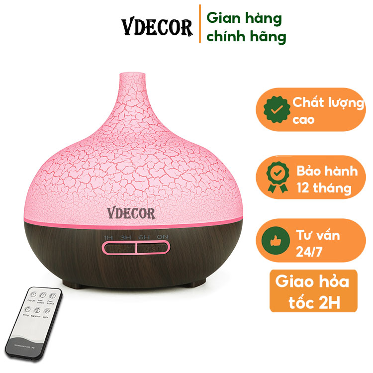 Máy Khuếch Tán Tinh Dầu Vdecor Siêu Âm Vân Rạn, CAO CẤP 550ML có tích hợp remote
