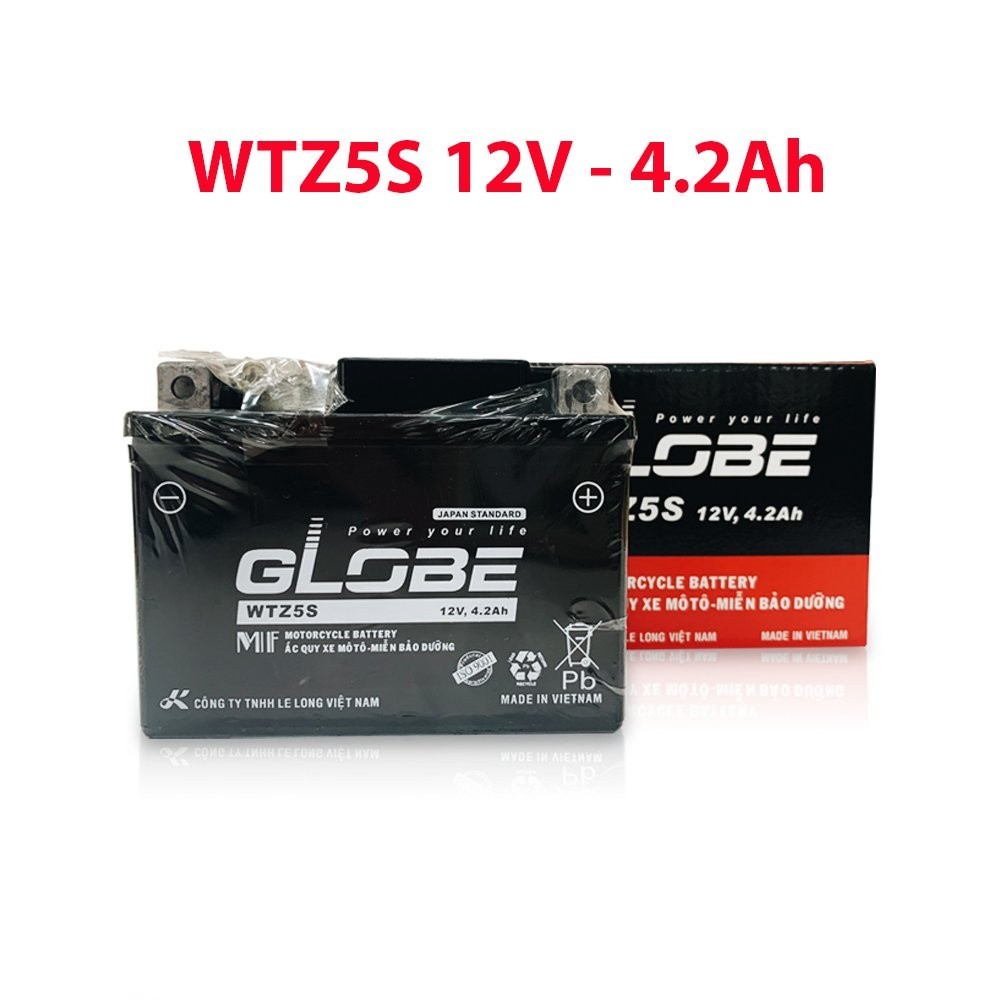Bình ắc quy GLOBE WTZ5S 12V4.2Ah/WTD 4V3.5Ah dùng cho xe WAVE RS100/ WAVE RS 110/ AIRBLADE/ EXCITER 