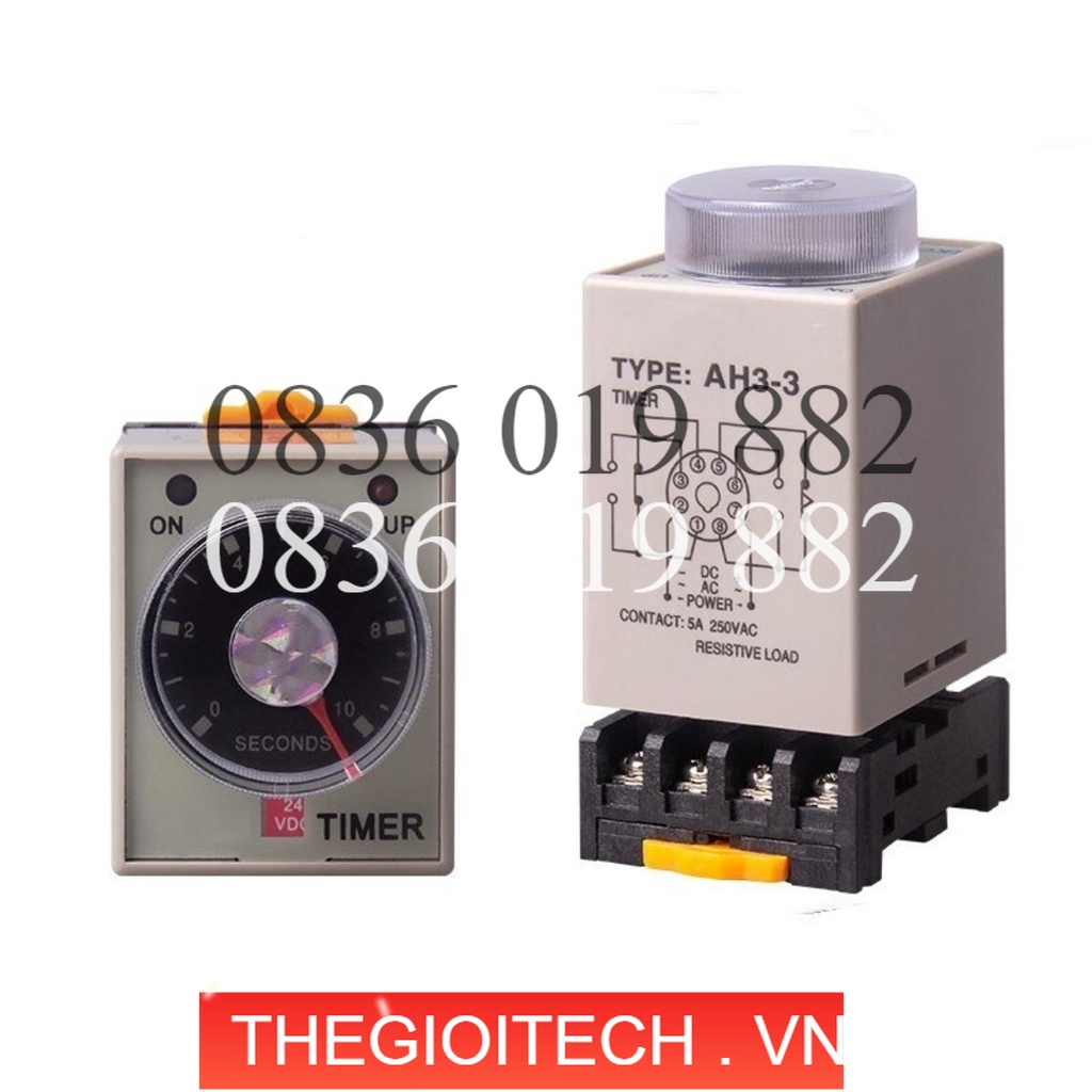 [Timer AH3-3] Điện áp 220VAC | 8 chân tròn | Rơ le thời gian 10S | Tặng chân đế PF083A | Chính hãng Berm