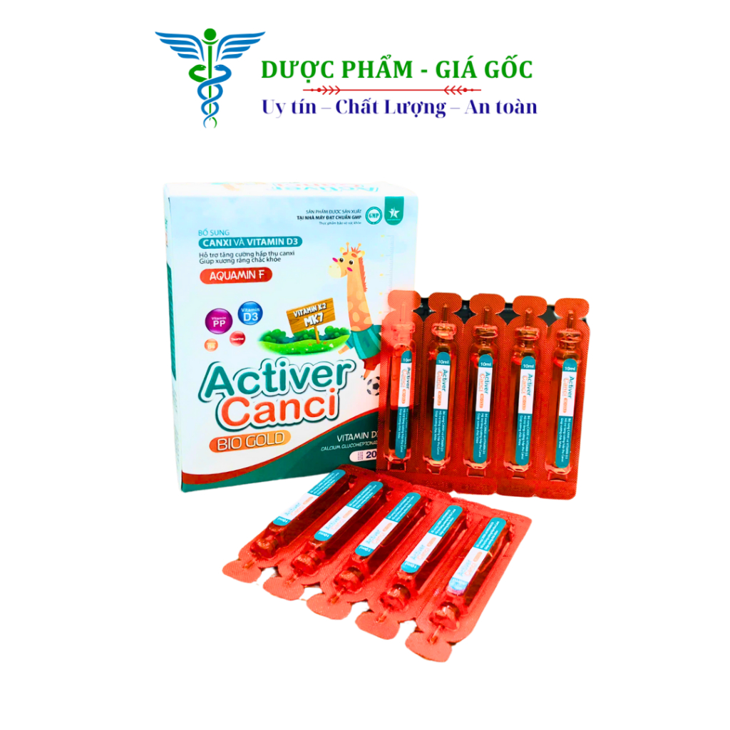 Siro ACTIVER CANCI BIO GOLD Bổ sung canxi và vitamin d3 giúp xương răng chắc khỏe - Hộp 20 ống
