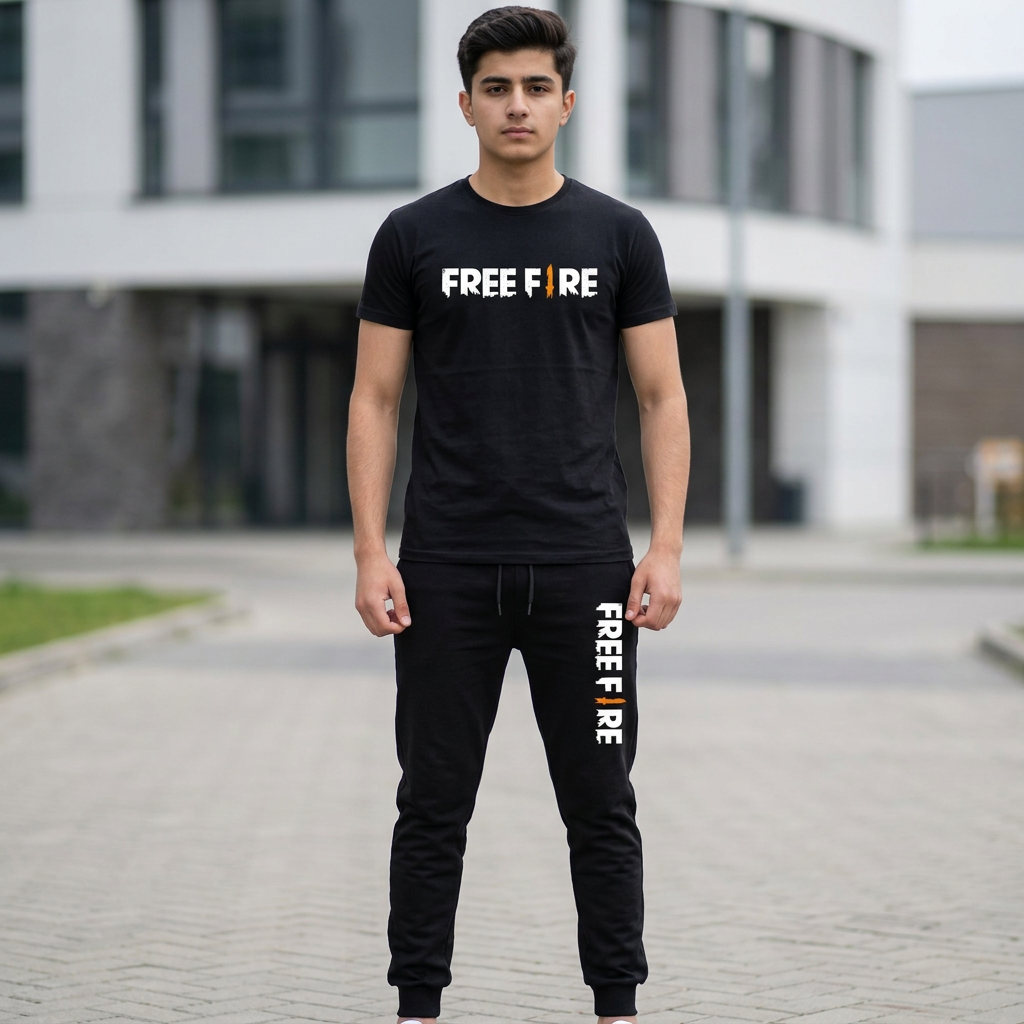 Free Fire  Printed T-shirt And Trouser Summer Track Suit For Men And Boys