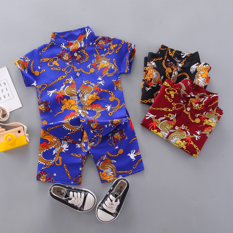 【Candy style】 เครื่องถักเปีย ชุดไทยเด็กผู้ชาย ชุดสงกรานต์เด็กผู้ชาย เสื้อยืดแขนสั้น และกางเกงขาสั้น สําหรับเด็กผู้ชาย อายุ 0-4 ปี จํานวน 2 ชิ้น ราคา 158 บาท*ส่งฟรี