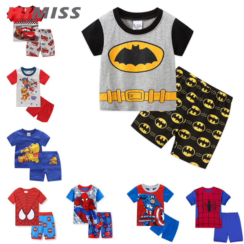 HIMISS 2pcs Kids Pajamas Set Summer Cartoon Printing Short Sleeves T-shirt Shorts Cotton Suit ราคา 171 บาท*ส่งฟรี