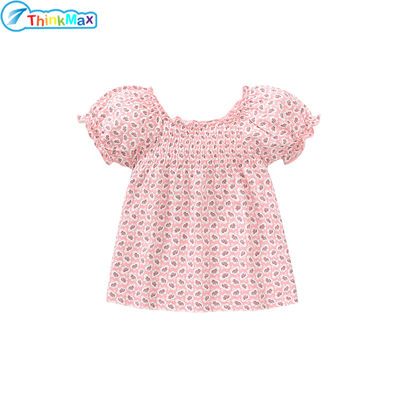 Girls Short Sleeve Tops Pleated Crewneck Ruffled Cotton T-Shirts Cute Dot Blouse For Kids Children Summer ราคา 163 บาท*ส่งฟรี