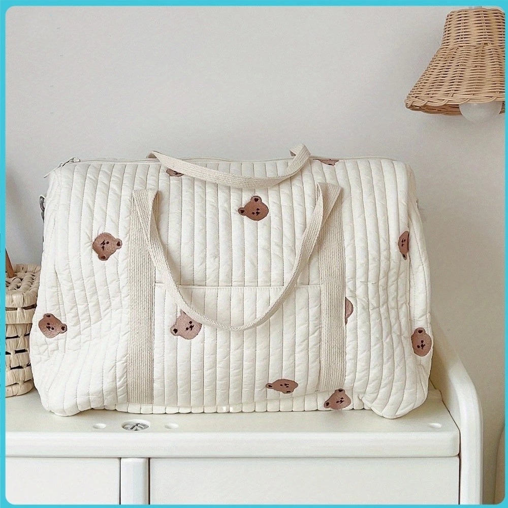 MECOME Cotton Shoulder Bag Korean Embroider Large Capacity Mummy Bag Portable Travel Bag Baby Diaper Bag