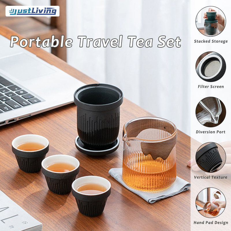 JustLiving Ceramic Quick-Brew Tea Set with Filter Portable Small Gongfu Teapot Travel-Friendly Glass Tea Pot Perfect for On-the-Go Brewing Tea Set for Business Trip with Stainless Steel Infuser ราคา 866 บาท*ส่งฟรี