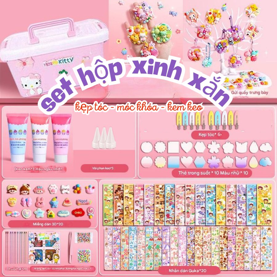 Bộ Kem Keo Trang Trí Kẹp Tóc Làm Móc Khóa Với Charm Cực Dễ Thương - Quà Tặng Tuyệt Vời Cho Bé Gái