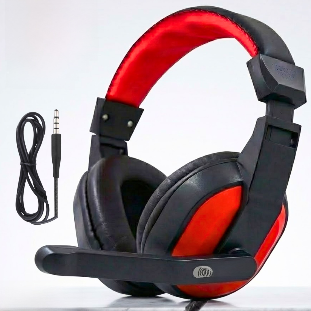 H130 Gaming Headphones - Over-Ear Stereo Sound Headset with 360° Adjustable Noise Reducing Microphone for PC, Laptop, Mobile, PS4, Xbox - 3.5mm Wired Plug - Red & Black - By FunBug