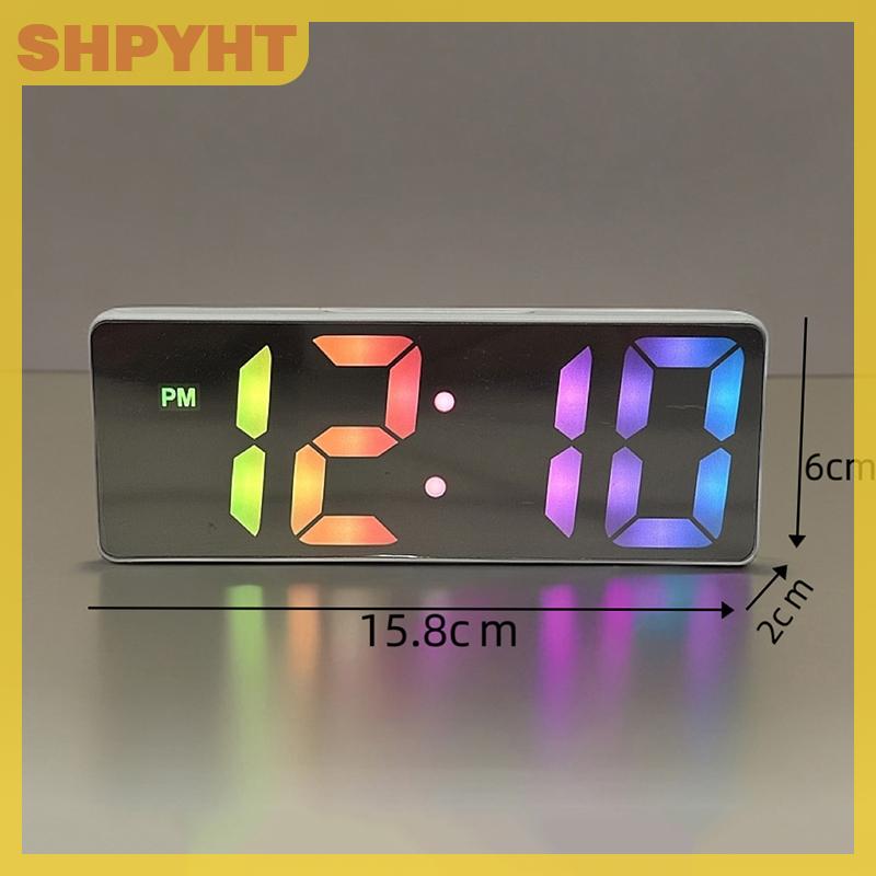 SHPYHT นาฬิกาปลุกกระจกขนาดเล็ก LED นาฬิกาปลุกดิจิตอลอิเล็กทรอนิกส์ตั้งโต๊ะนาฬิกาดิจิตอลตั้งโต๊ะตกแต่งโต๊ะเครื่องมือขนาดเล็กอัจฉริยะสำหรับบ้าน