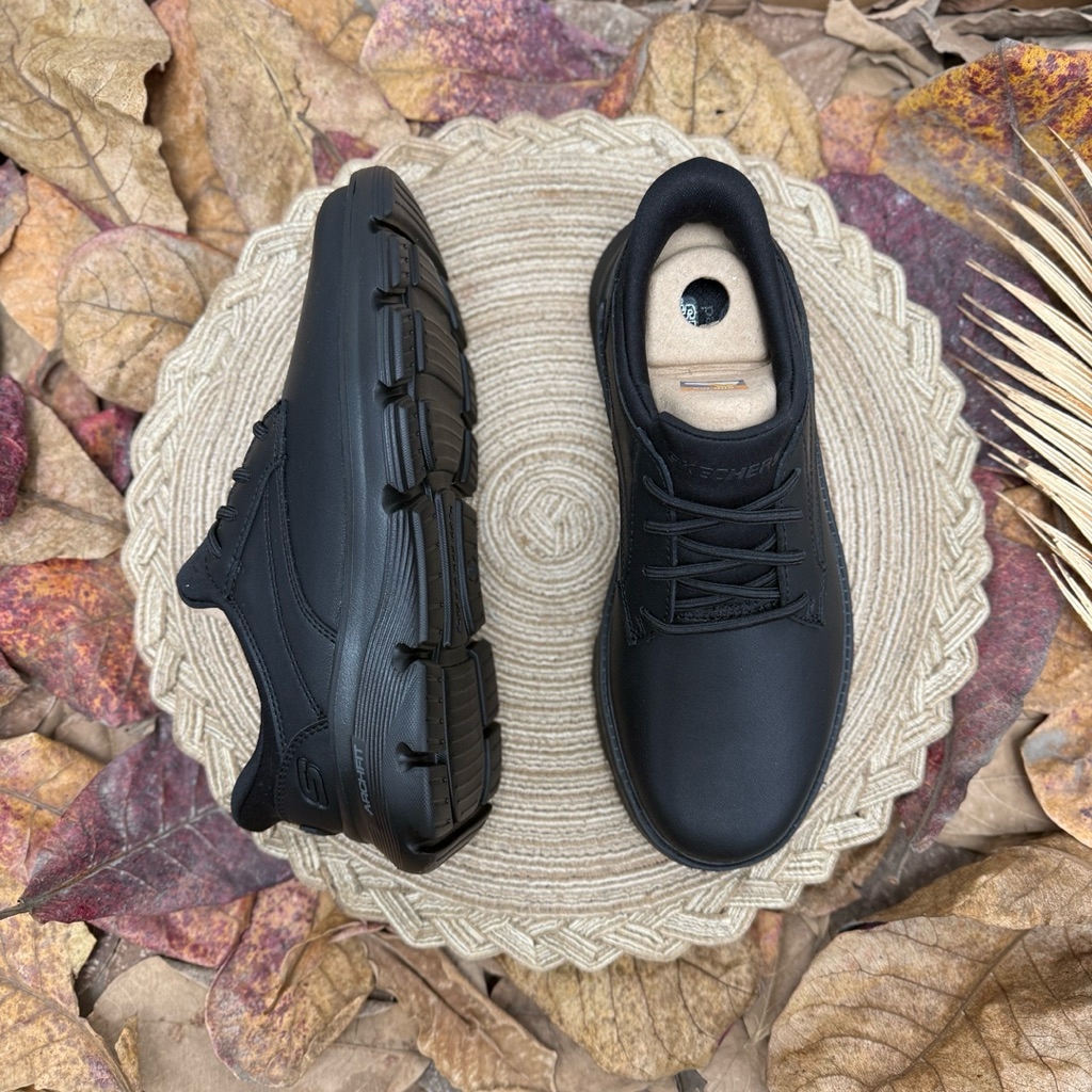 Giày Skechers Nam Da Đen Chính Hãng Đi Làm Êm Nhẹ, Chống Trơn, Form Chuẩn