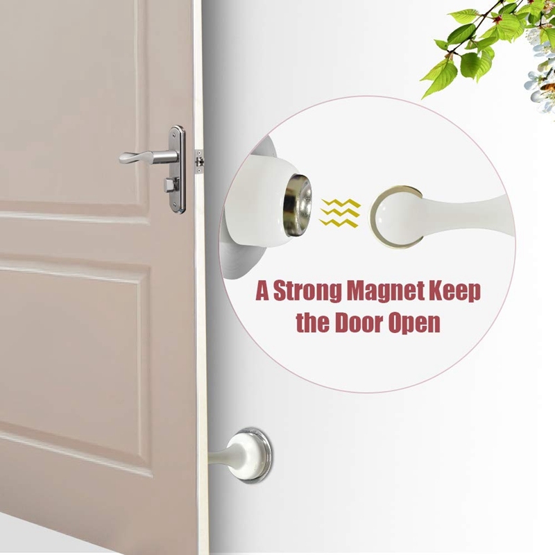 Door Stopper, 2 Pack Magnetic Door Stop White, Stainless Steel Door Catch, Double-Sided Self Adhesive Tape, Door Holder Doorstop, No Drilling, Keep Your Door Open
