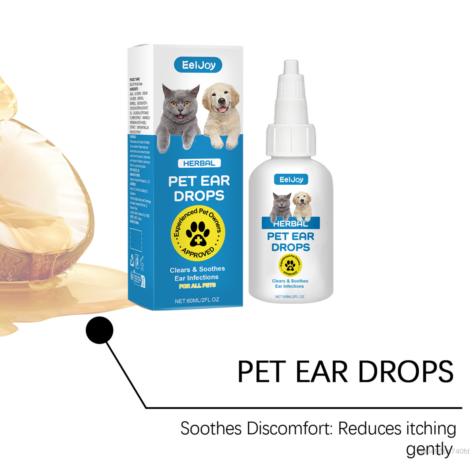 Dung Dịch Làm Sạch Tai Cho Thú Cưng 60ml Công thức dịu nhẹ Làm khô nhanh chóng cho Chó Mèo Thỏ JS-012-VN
