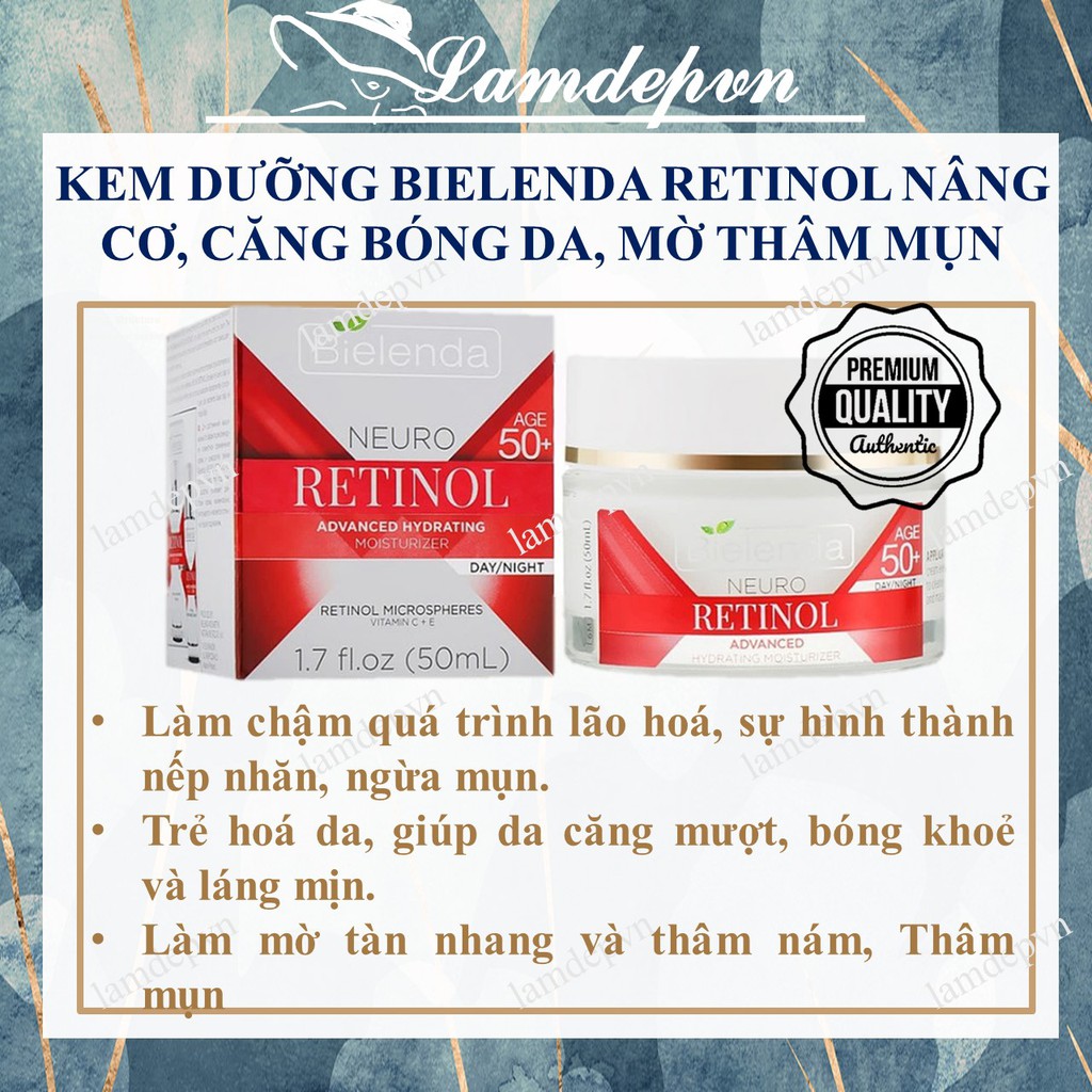 Kem dưỡng Bielenda Neuro Retinol Lifting Anti-wrinkle Face Cream Concentrate 50+ dưỡng ẩm, trẻ hoá, nâng cơ, láng mịn da
