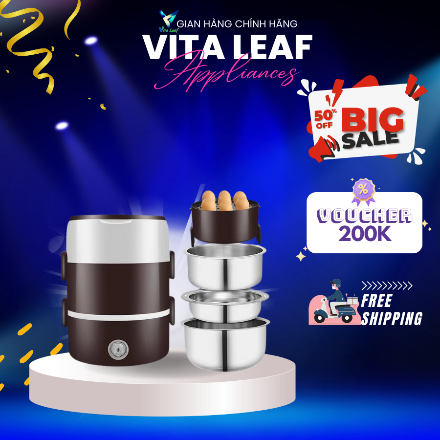 Hộp cơm cắm điện Vita Leaf 3 tầng nhựa PP cao cấp nấu cơm ,hâm cơm mang cơm đi làm  bảo hành 24 tháng