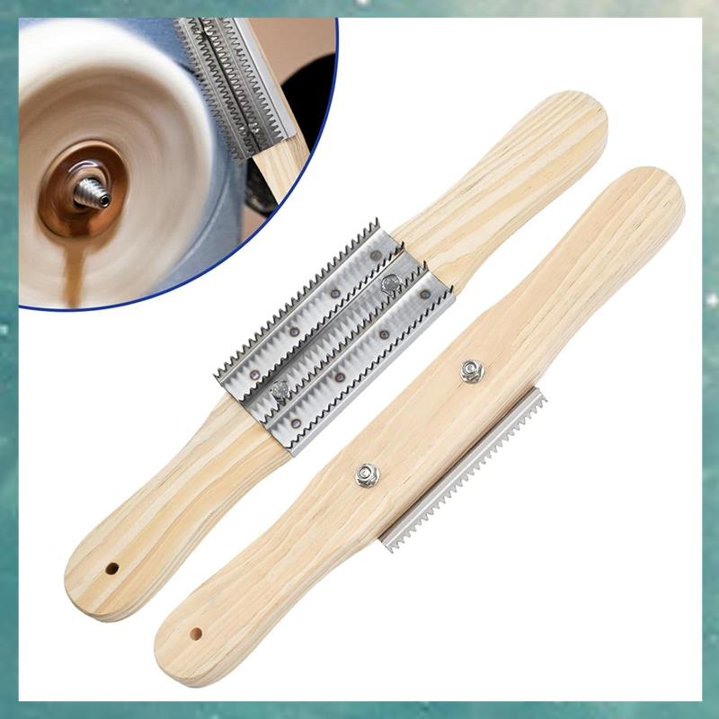 (AJDC) 2pcs Buffing Wheel Rake,Wooden Handle 4 Rows of Metal Teeth Buffing Wheel Cleaning Tool for Removing Residual Compounds
