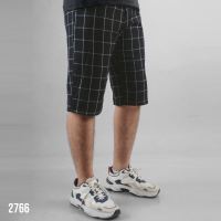 PAKAJI Celana Pendek Pria Bahan Flanel Tartan Celana Pendek Hitam List Putih 2766