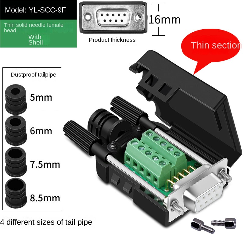 Đầu Nối DB9 Không Hàn YL-SM9P | 9 Chân RS232/COM, Đực/Cái - Cái vít ngắn thường