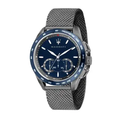 [Preorder] Maserati Men Traguardo Chronograph Blue 45mm Dial Dark Grey Stainless Steel Strap Quartz Watch R8873612009