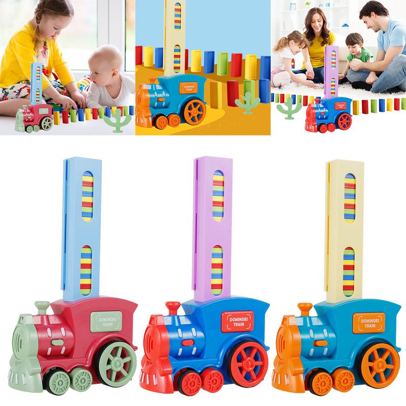 60 Pcs Domino Train Set Fun Dominos Train Blocks Set with Light and