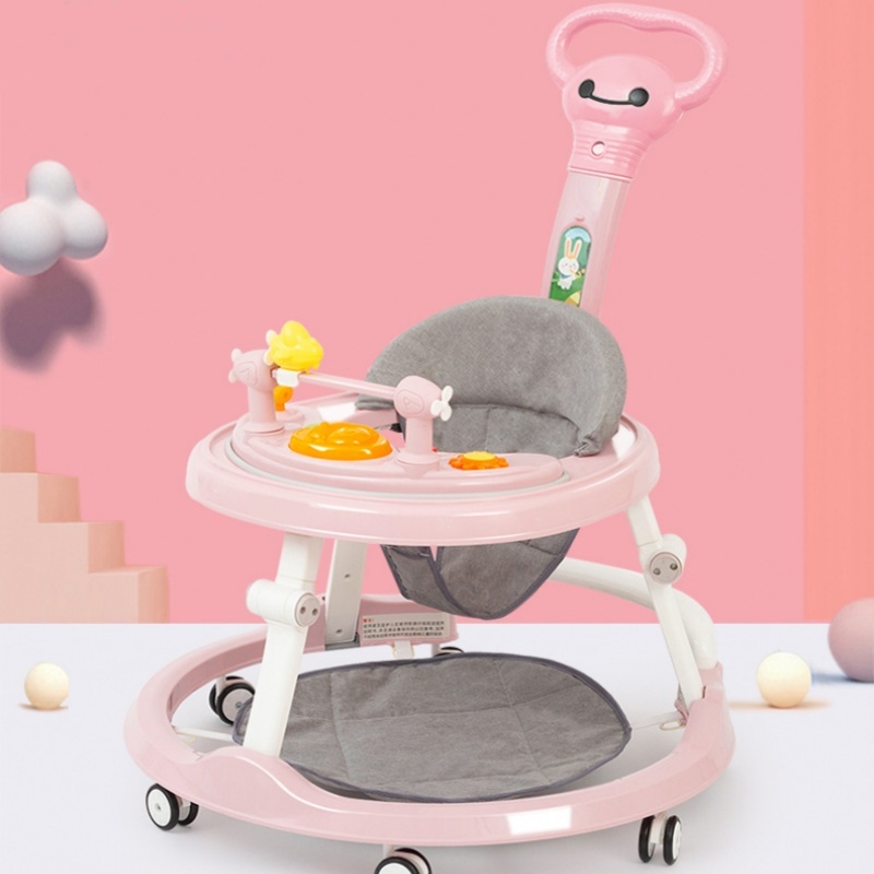 สีชมพู รถหัดเดิน หลีกเลี่ยง ขา O ช่วยให้เด็กหัดเดิน รถเข็นเด็กอเนกประสงค์หลีกเลี่ยงการพลิกคว่ำ（ไม่มีด้ามจับ）