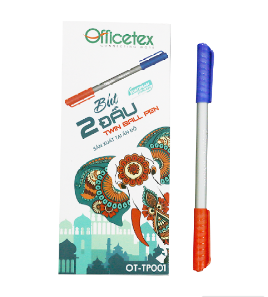 [ Xả hàng ] 10 Bút gel bút nước cao cấp mực xanh + mực đỏ 2 đầu tiện lợi Officetex hàng nhập khẩu Ấn Độ 20 cây/hộp giá rẻ