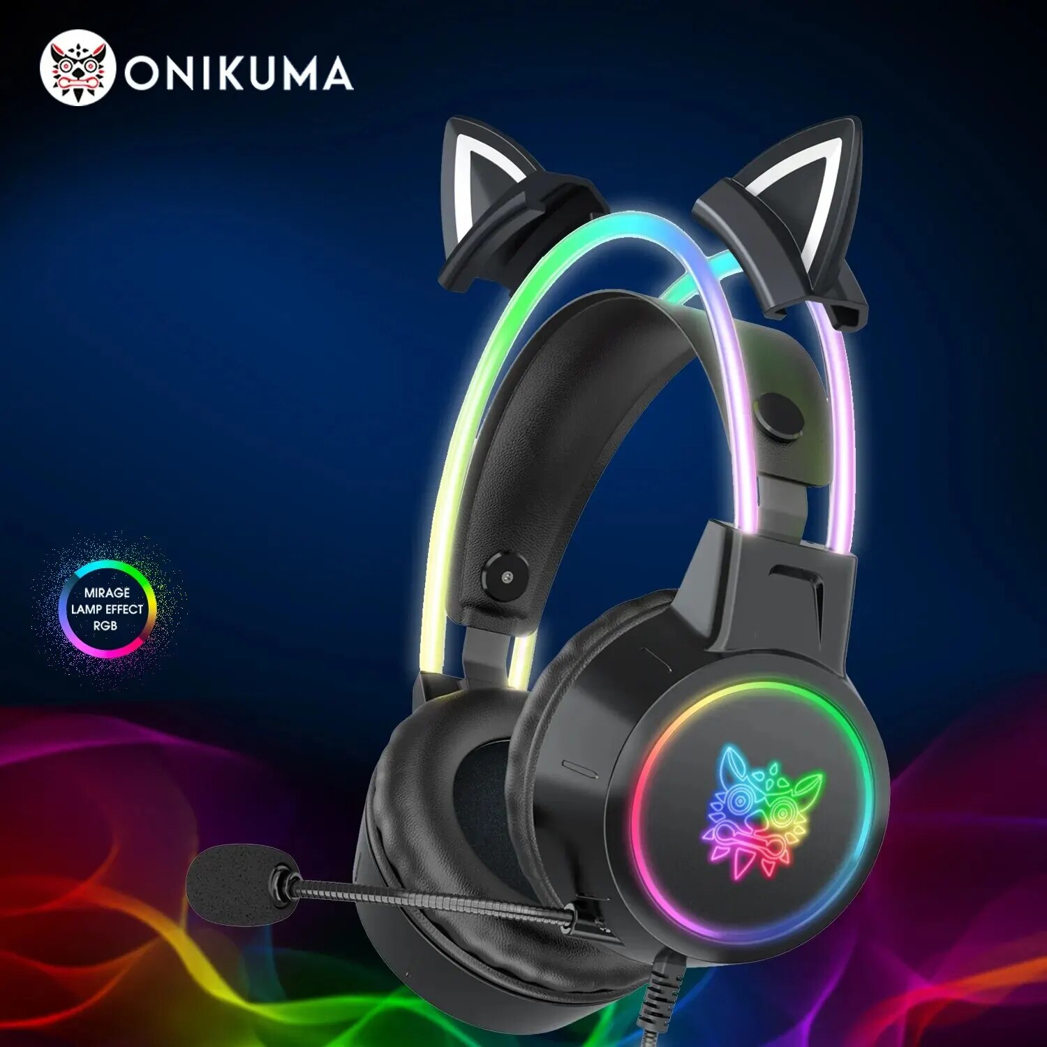 ttess ONIKUMA Gaming Headset with Dynamic RGB Light Detachable Cat Ears