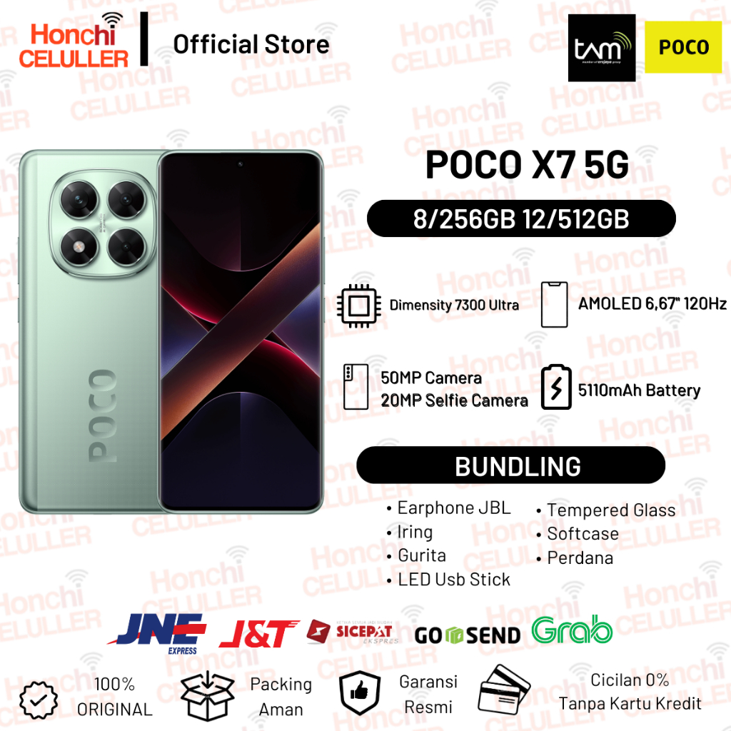 Xiaomi POCO X7 5G 12/512GB 8/256GB Dimensity 7300-Ultra CrystalRes 1.5K 120Hz AMOLED 50MP camera OIS Garansi Resmi Indonesia TAM Harga 3,499,000 rupiah*Gratis Ongkir