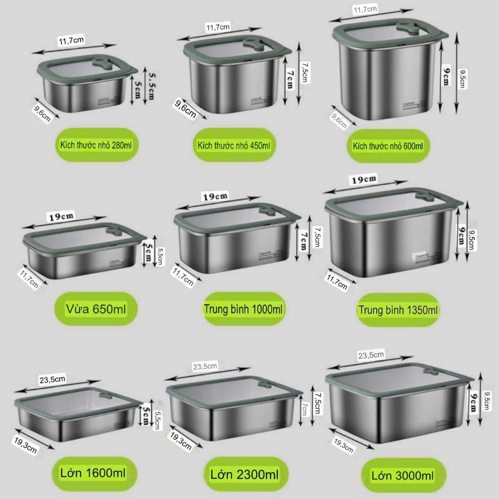 Khăn giấy -Hộp Inox 304 ( thép ko gỉ ) đựng thức ăn vuông chống han gỉ hộp thực phẩm nhiều dung tích hàng nội địa trung