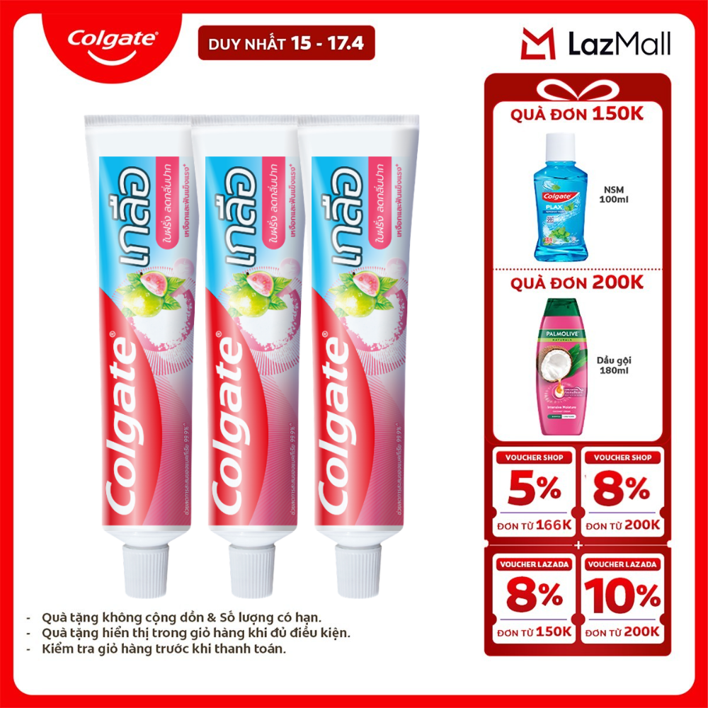 [Chỉ 15-17.4_X2 Voucher giảm đến 18%] Bộ 3 Kem Đánh Răng Colgate Muối Lá Ổi Hồng giảm hôi miệng và vi khuẩn tích tụ 150g/ tuýp