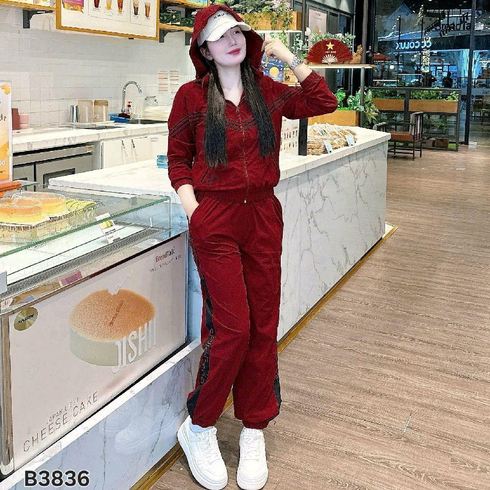 Sét bộ thể thao nữ có mũ thu đông chất gió lụa 2 lớp NY3836 Đẹp