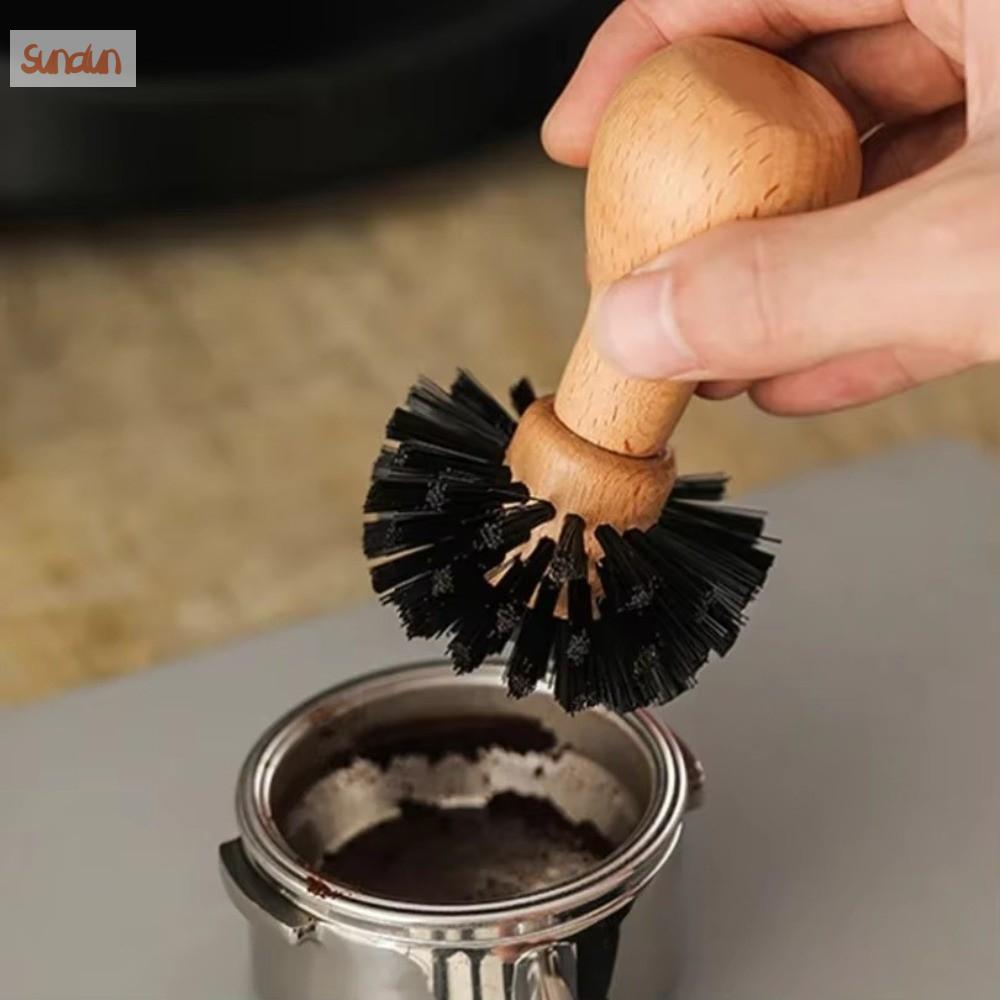 SUNDUN Tay cầm bằng gỗ Bàn chải vệ sinh tamper cà phê Quét bột còn sót lại Chuyên nghiệp Bàn chải vệ sinh portafilter Bàn chải rửa Hiệu quả Dụng cụ pha cà phê Espresso Sử dụng trong bếp