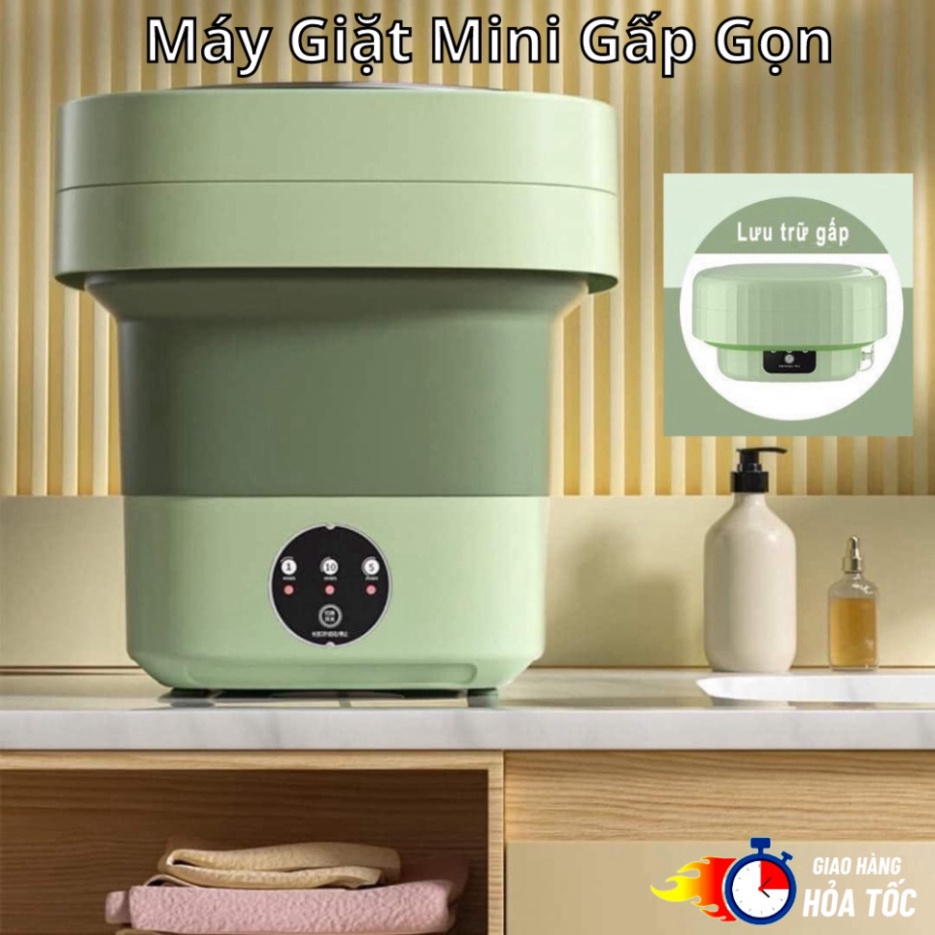 Máy Giặt Mini Gấp Gọn - Máy Giặt Đồ Đồ Lót, Tất Vớ, Giặt đồ cho Bé tự vắt khô khử khuẩn bằng công nghệ Ánh Sáng Xanh
