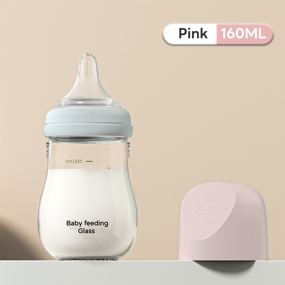Mumystation 80/160ml Botol Susu Baby Glass Feeding Bottle Wide Neck Baby Milk Bottle Preferred Glass Baby Bottle BPA Free