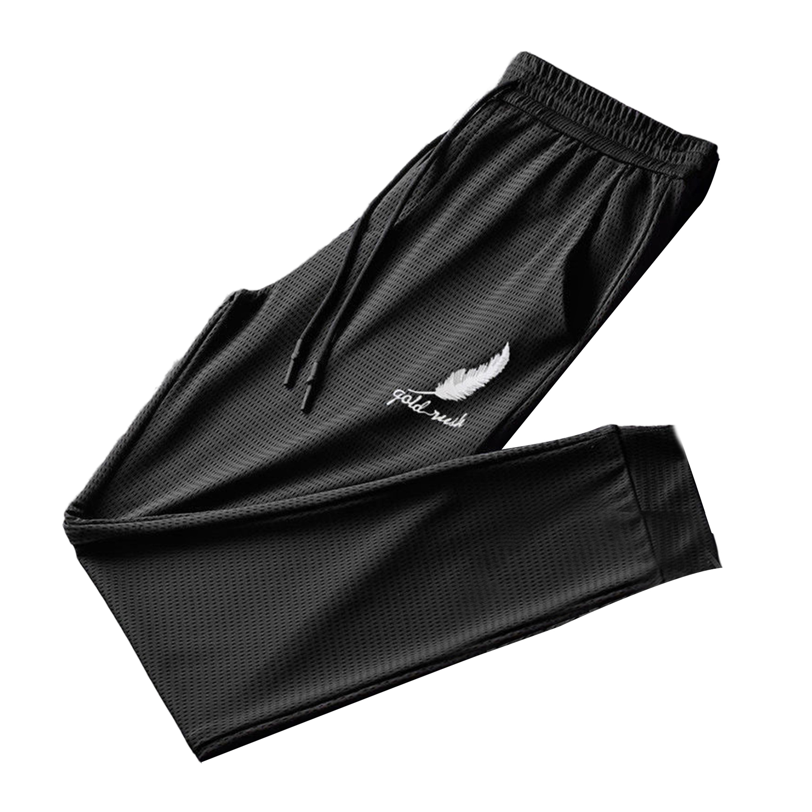 UHH Men Pants Ice Silk Mesh Feather Print Drawstring Summer Quick Dry Pockets Sports Pants for Daily Wear Sports Pants Solid - 3