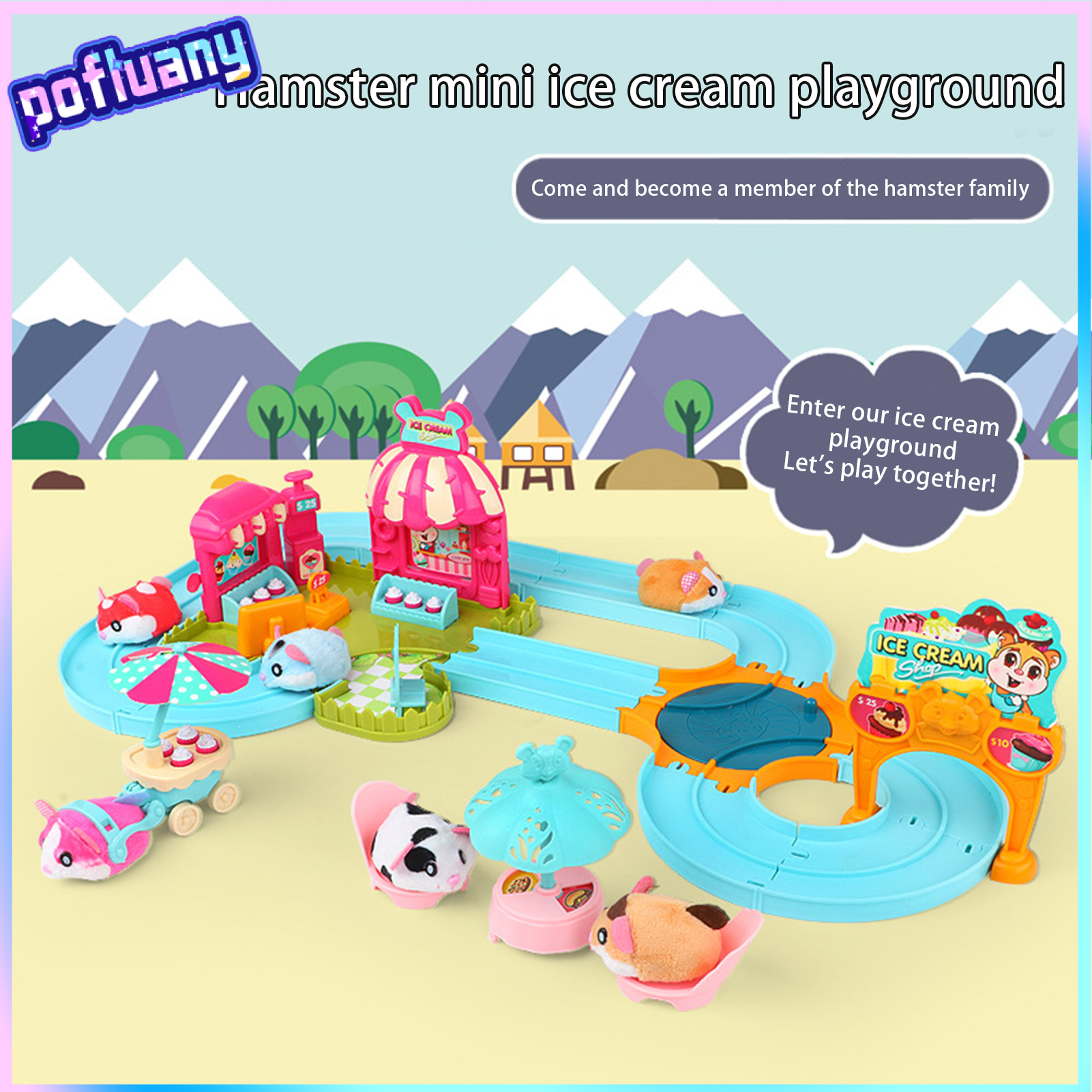 Mini Playset Plush Hamster Mini Ice Cream Playground Playset Hidden Gameplay Long Track Toys for Play House Fun Kids Ages 2-6 ราคา 543 บาท*ส่งฟรี