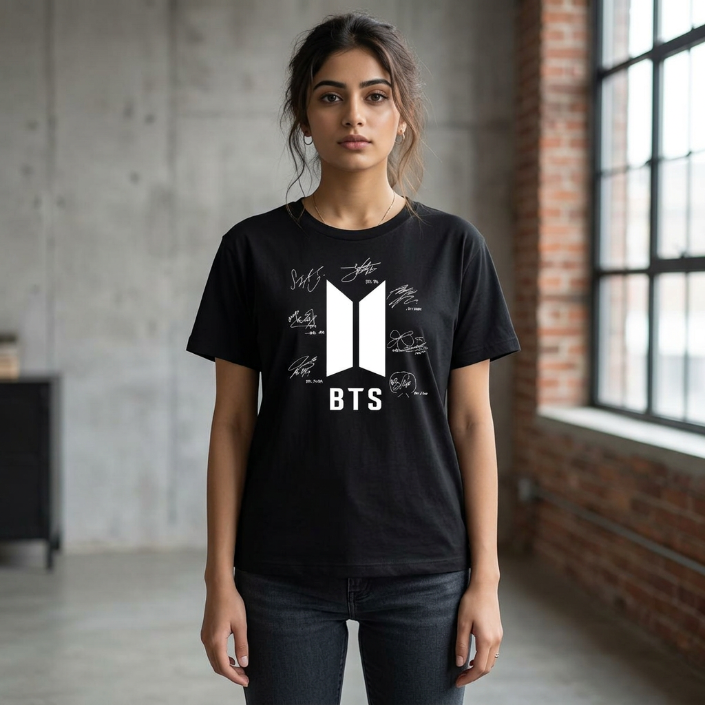 Stylish BTS Signatures  printed round neck half sleeves T shirt For Girls/Women