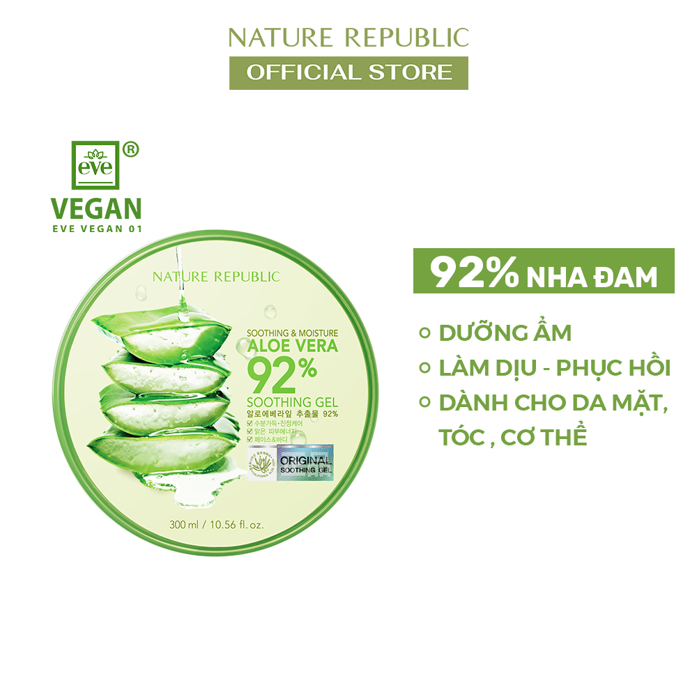 (DATE Tháng 12/2024)Nature Republic Kem dưỡng da Soothing & Moisture Aloe Vera 92% Soothing Gel (Jar) 300ml