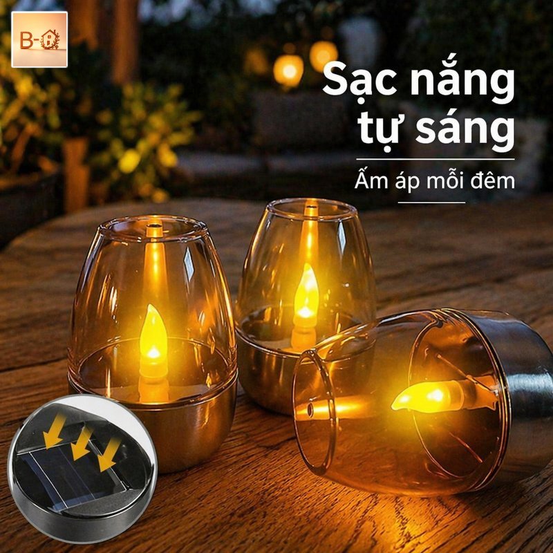 B-HQ Nến led điện tử không khói vỏ trong suốt ánh sáng nhấp nháy xoay 360 độ dùng pin trang trí tiệc cưới gia đình