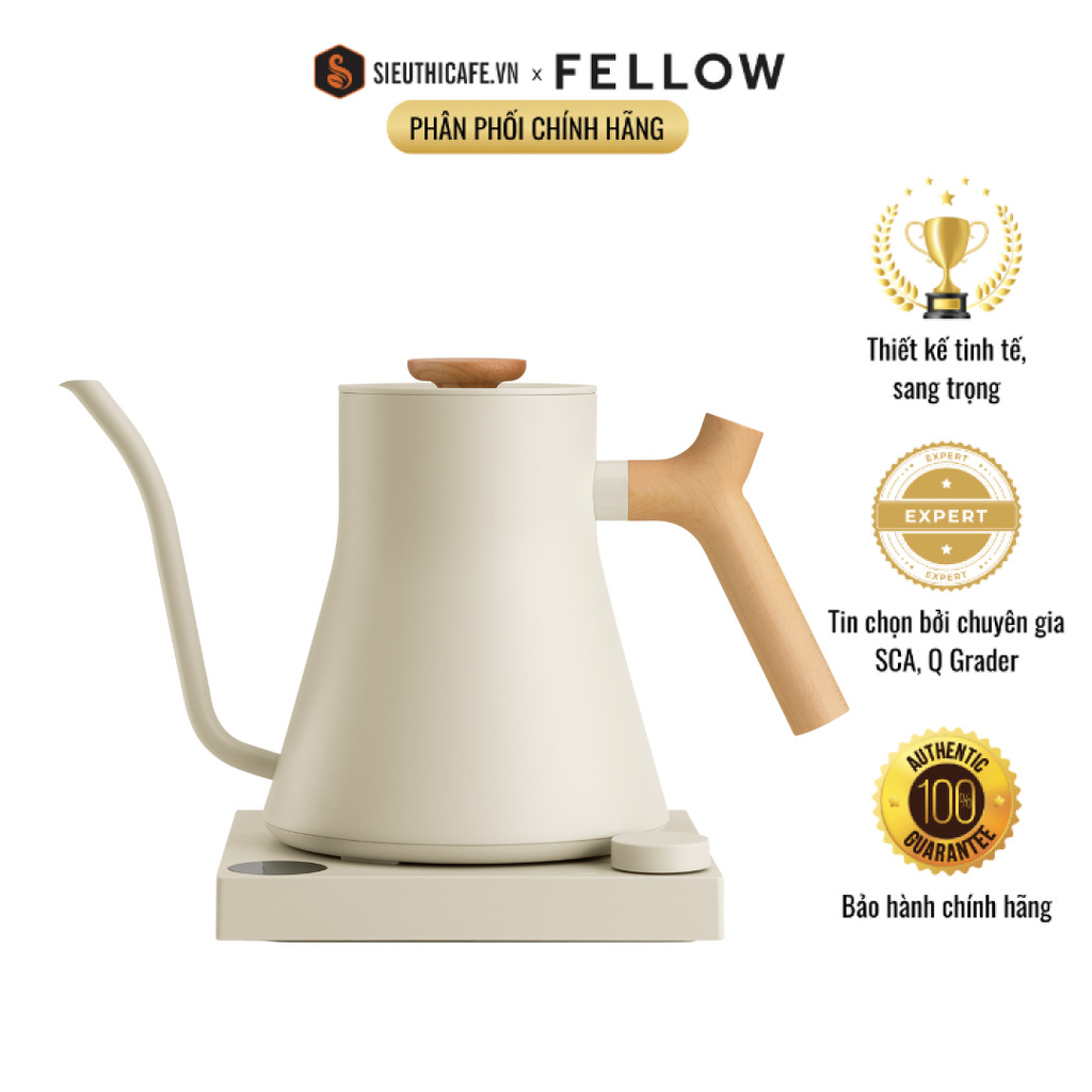 Ấm Rót Điện Fellow Stagg EKG PRO - 0.9L - 220V - Màu Sesame, Tay Cầm Gỗ Maple