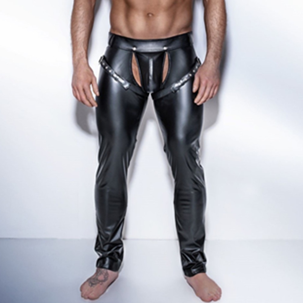 Sexy Men Shiny Pants Faux Leather High Elastic Tight Trousers Men