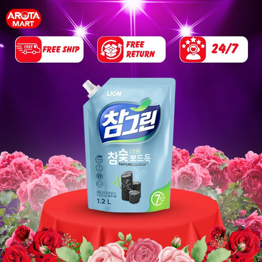 Nước rửa chén Lion tinh chất than hoạt tính CHARMGREEN Organic 1.2L nước rửa chén số 1 Hàn Quốc