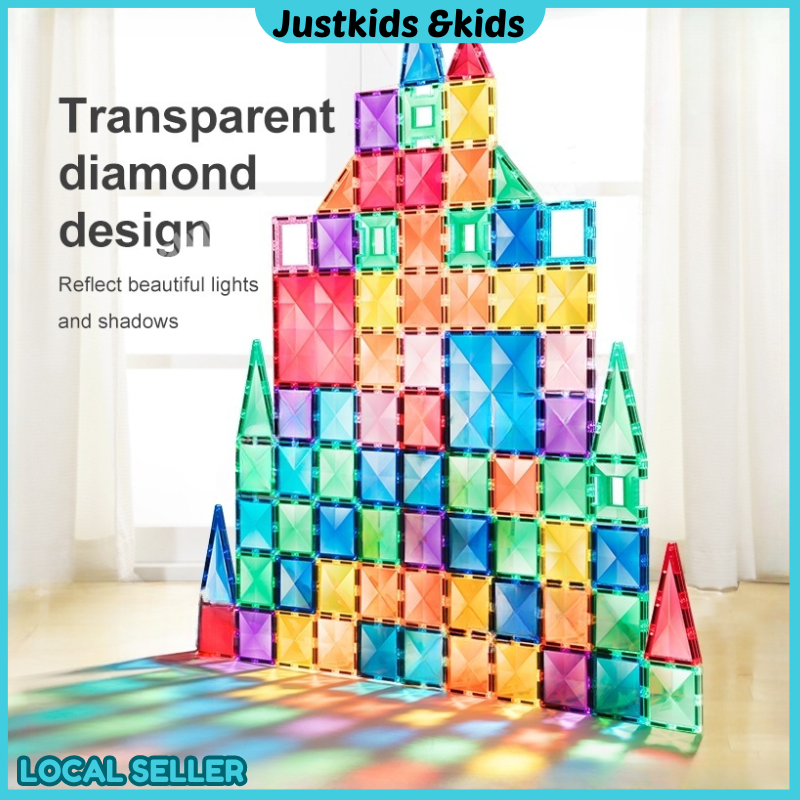 100PCS Magnetic Transperant Tiles Toys Building Blocks Colour Window Educational Kids Game Toy Mainan Budak 钻面彩窗磁力片
