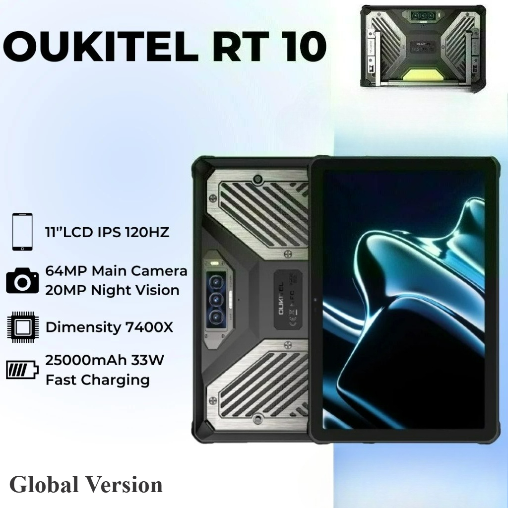 【Official shop】OUKITEL RT10 5G Rugged Tablet 25000mAh large battery dual speakers camping light 11" FHD+IPS Display 12GB+512GB MTK 7400X 64MP Android 15 ราคา 18,690 บาท*ส่งฟรี