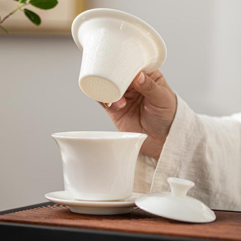 Gốm sancai bát với Bộ lọc chống bỏng bao gồm bát trà súp Trà Tách biệt Maker hộ gia đình trà trắng Bát Bìa cup swr-037