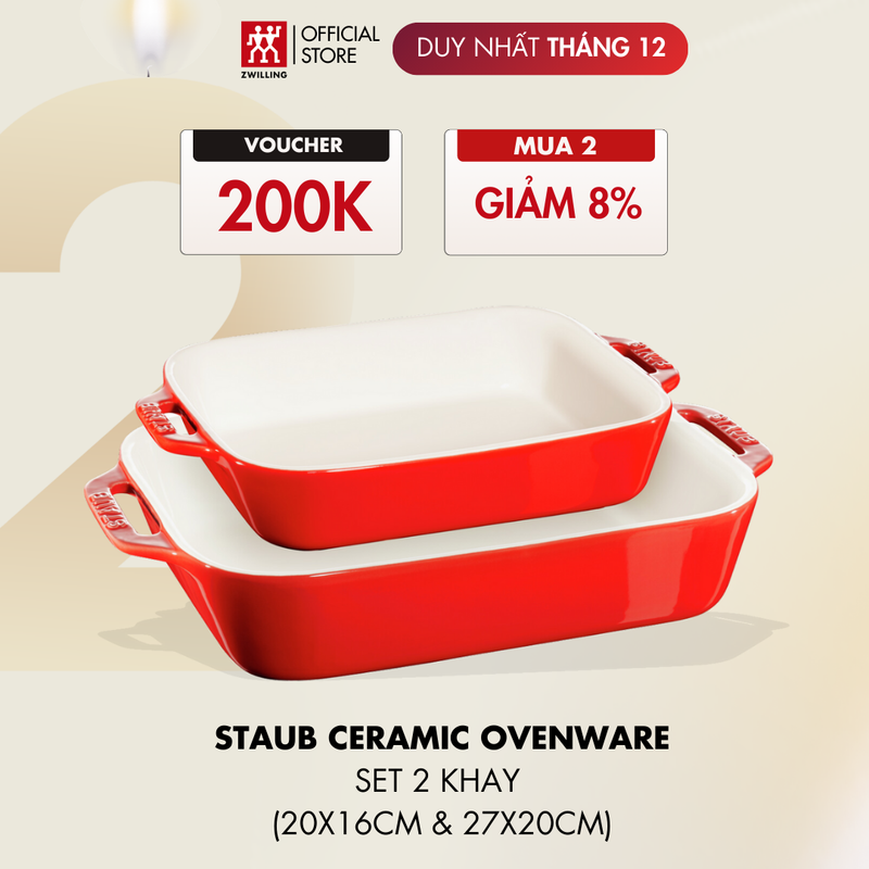 Bộ 2 Khay Nướng Gốm Cao Cấp STAUB - Chịu Nhiệt Tốt, Thiết Kế Sang Trọng