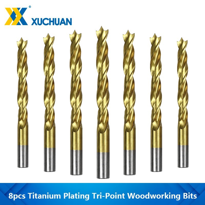 8 mũi khoan gỗ ba đầu mạ titan 3/4/5/6/7/8/10mm HSS mũi khoan xoắn cho dụng cụ khoan kim loại bằng gỗ