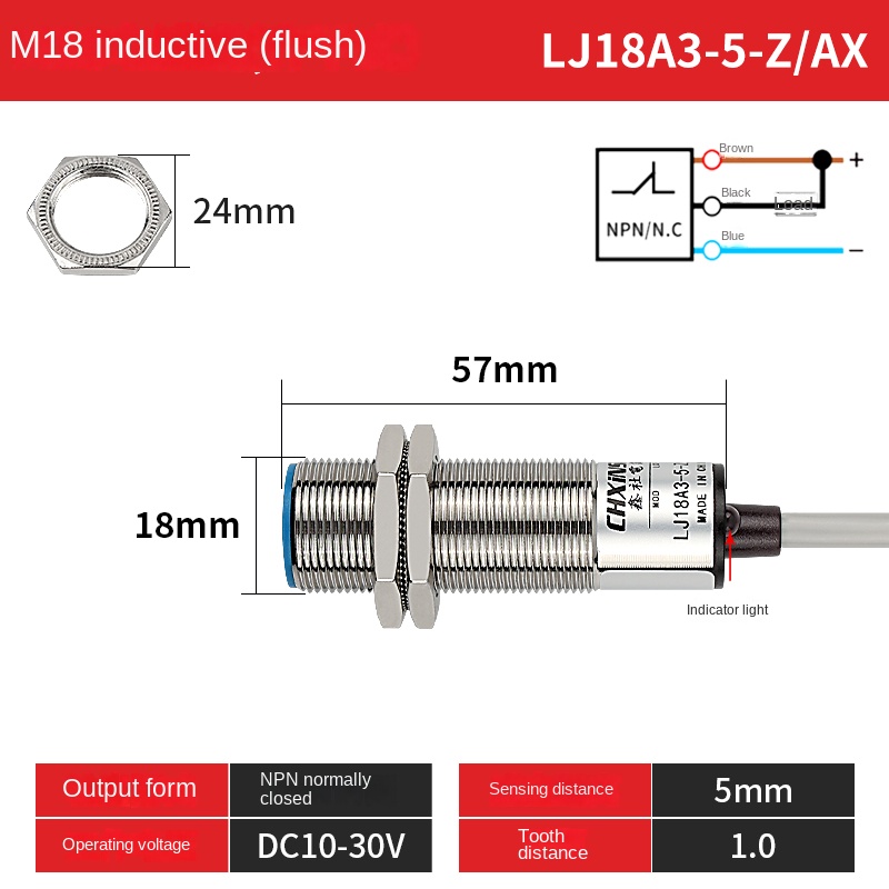 LJ18A3-5-Z/AX Cảm Biến Tiệm Cận Chxinshe | tùy chọn LJ18A3-5 / LJ18A3-8 Công Tắc NPN/PNP NO NC M18 | Phát Hiện Kim Loại 5mm / 8mm