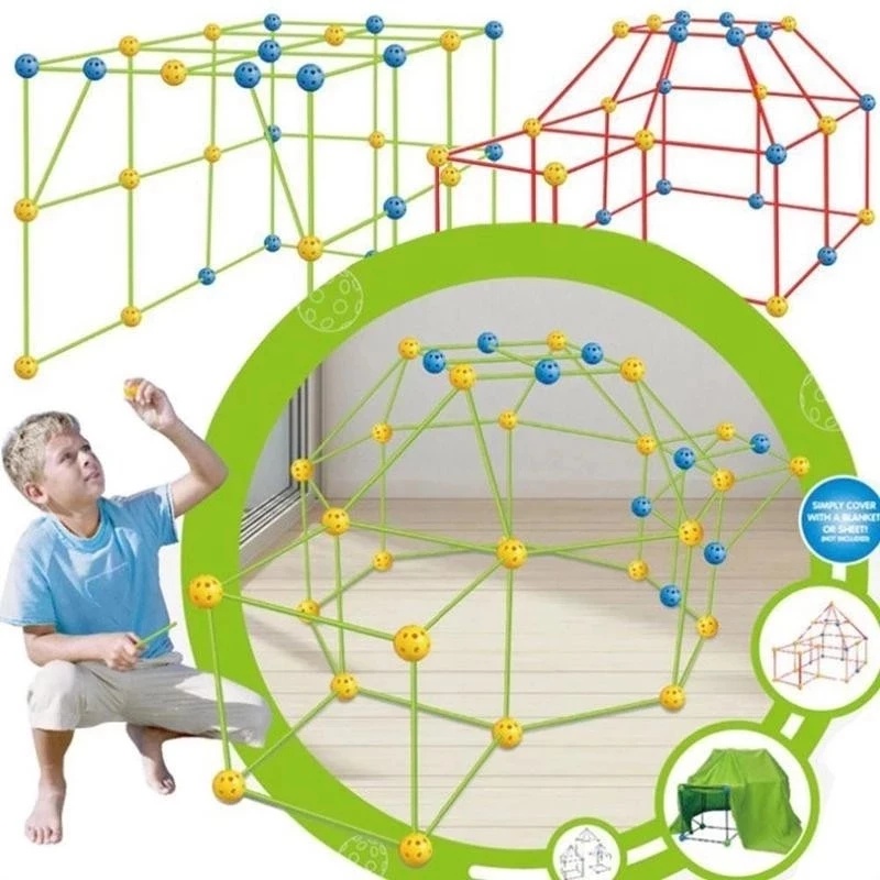 Kids Construction Fort Building Castles Tunnels Tents Kit DIY 3D Play House Outdoor Play Tent