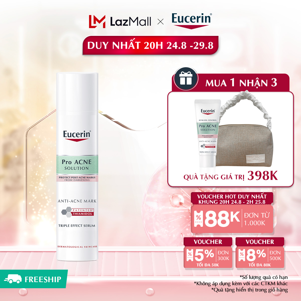Tinh chất giảm thâm mụn & dưỡng sáng da Eucerin Pro Acne Triple Effect Serum 40ml